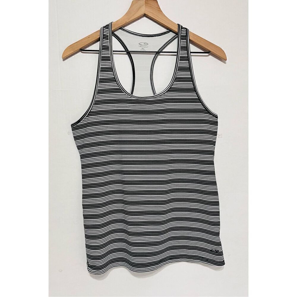 Champion Black And White Striped Tank Top   Sz XL
